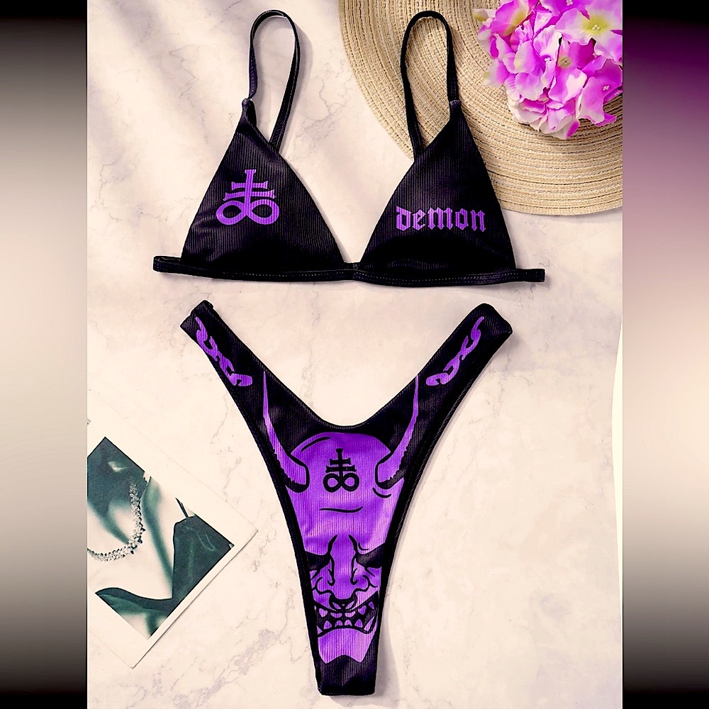 Demon 😈 black & purple bikini set